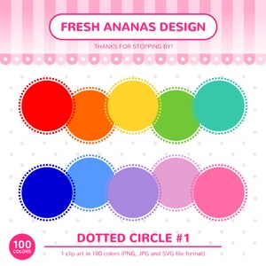 100 Colors Clip Art: Dotted Circle, Planner Clipart, Printable Label, Digital Label, Round Labels, Digital Label, Label Clipart, SVG