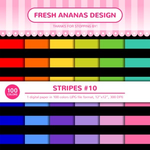 100 Colors Digital Papers: Stripes #10, Stripes Paper Pack, Horizontal Stripes, Thick Stripes, Large, Black, Paper, Digital, Pattern