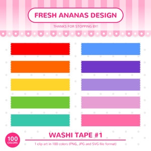 Illustraties 100 kleuren: Washi Tape #1, Washi Tape Clipart, Washi Clipart, Tape, Rainbow Tape, Clipart, Planner Clipart, Afdrukbare Stickers, SVG