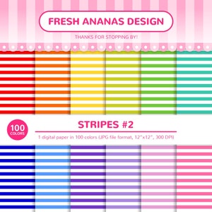 100 Colors Digital Papers: Stripes #2, Thin Stripes, Stripe Paper, Striped, Small, Colorful, Scrapbook, Digital, Paper, Patterned Paper