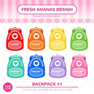 Clipart 100 couleurs : sac à dos, clipart sac à dos, cartable, sac à dos SVG, clipart école, clipart agenda, SVG, autocollants imprimables, clipart