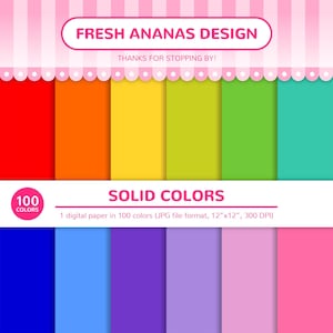 Papeles digitales de 100 colores: Colores sólidos, Paquete de papel digital, Papel arcoíris, Papel para scrapbooking, Fondo digital, Descarga instantánea, JPG