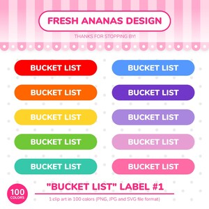 Illustraties 100 kleuren: Bucketlist-label #1, 100 kleuren, tracker, sticker, koptekst, herinnering, checklist, clipart, planner clipart, SVG