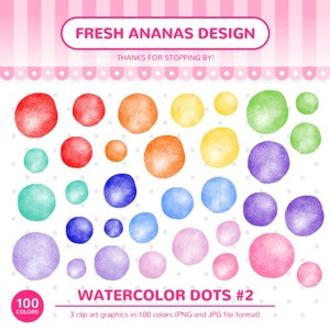 100 色のクリップ アート: 水彩ドット #2、円、ストーリー ハイライト、アイコン、虹、水彩画、クリップ アート、プランナー クリップ アート、水玉