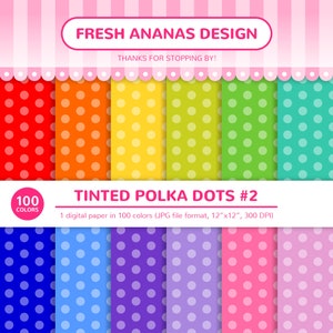 Digitaal papier in 100 kleuren: getinte stippen #2, polkadotpapier, medium, getint, stippen, regenboog, scrapbooking, digitaal papier