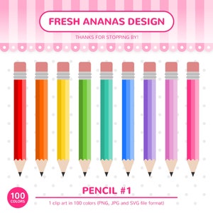 Clip Art com 100 Cores: Lápis, Clipart de Lápis, Clipart Escolar, Clipart de Papelaria, Lápis Arco-Íris, Clipart de Planejador, Escritório, Clip Art, SVG