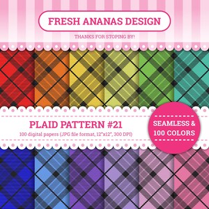 Puede incluir: Un conjunto de patrones de cuadros digitales de 12" x 12" en 100 colores. Los patrones son sin costuras y vienen en una variedad de colores, incluyendo rojo, naranja, amarillo, verde, azul, morado y rosa. Los patrones son perfectos para crear proyectos de scrapbooking digital, fondos y más.