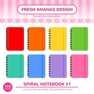 100 Colors Clip Art: Spiral Notebook, Notebook, School, Office Clip Art, School Supplies, Clipart, Back To School, Planner, Stickers, SVG