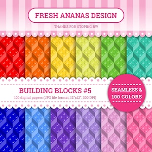 Carta digitale a 100 colori: mattoncini da costruzione n. 5, giocattolo, bambini, mattoncini, costruiscilo, blocchi, stampabile, JPG, scrapbooking, carta digitale