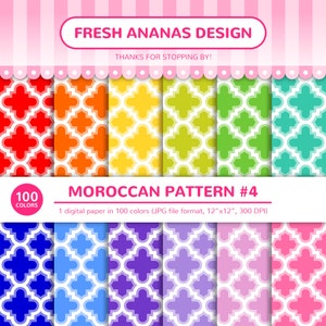 Digitaal papier 100 kleuren: Marokkaans patroon #4, Arabisch, islamitisch, geometrisch, tegels, regenboog, afdrukbaar, jpg, scrapbooking, digitaal papier