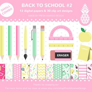 Kleine combo: terug naar school #2, digitaal schoolpapier + terug naar school Clipart, School, leraar, klas, Clipart, streep, papier, SVG, roze