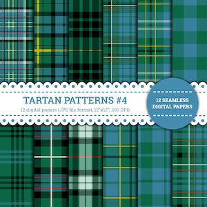 Wzory Tartan #4, Kratka, Gingham, Klasyczny, W kratkę, Kilt, Flanela, Tkanina, Szkocja, Wzór, Papiery cyfrowe, Zielony i niebieski, Bezszwowy