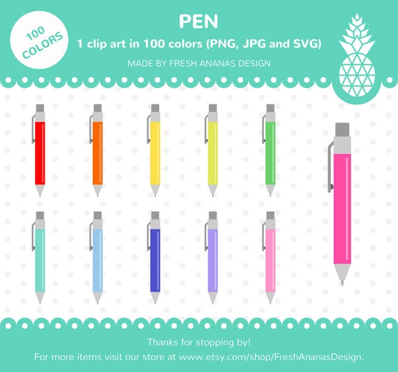 100 Colors Clip Art Pen Pen Clipart Pen Svg School Etsy