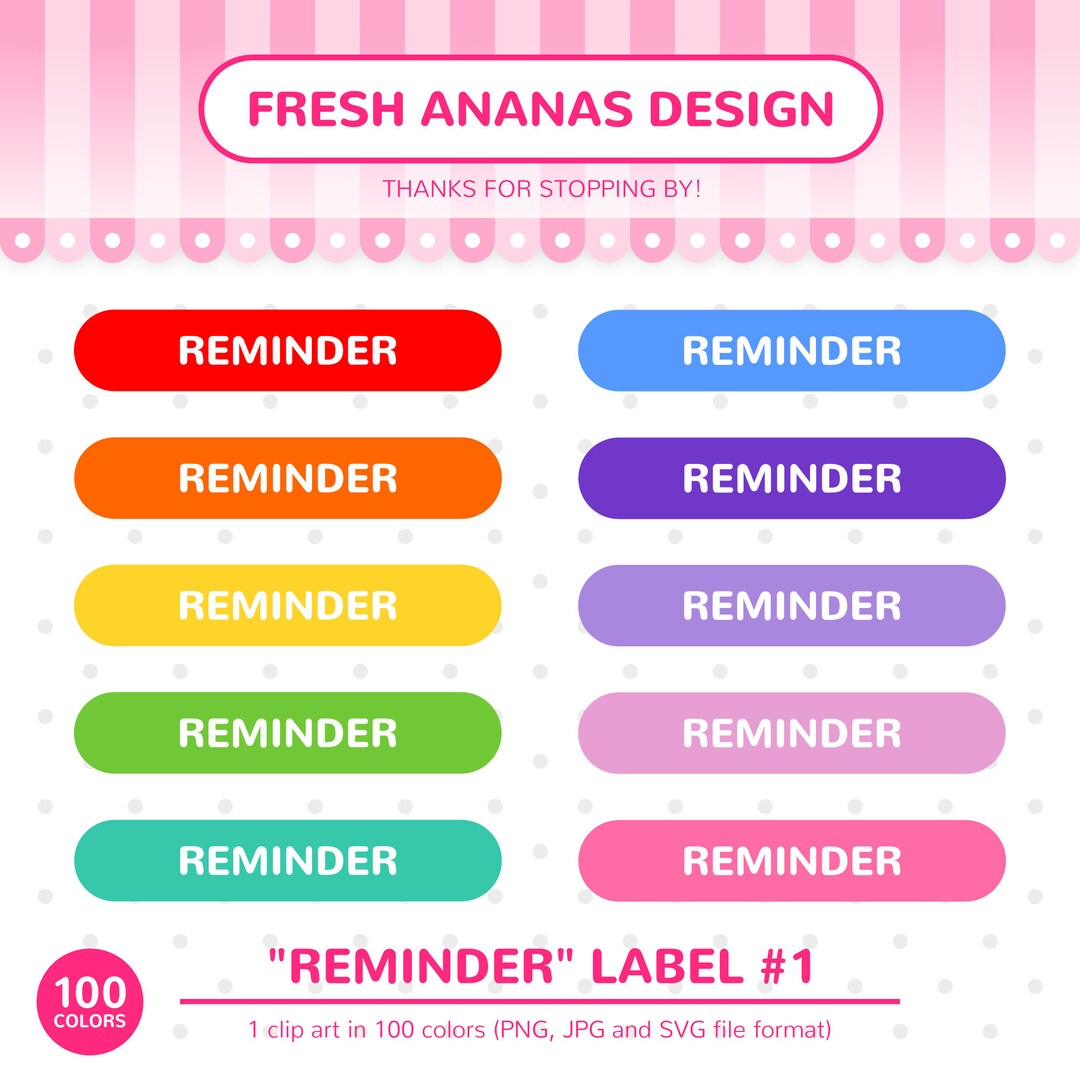 100 Colors Clip Art: Reminder Label 1, 100 Colors, Tracker, Sticker ...