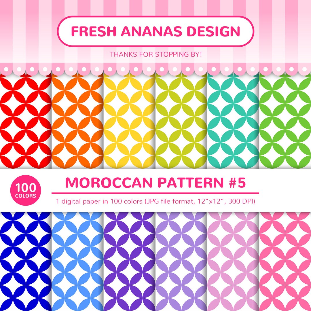 100 Colors Digital Papers: Moroccan Pattern #5, Arabic, Islamic ...