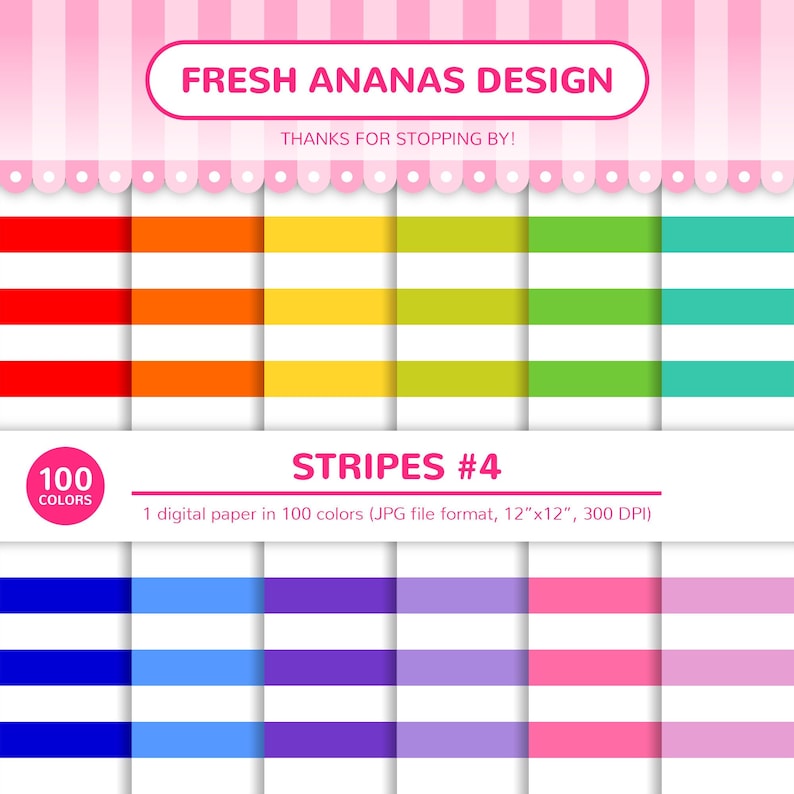 100 Colors Digital Papers: Stripes 4 Horizontal Stripes Big - Etsy