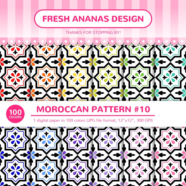 100 Colors Digital Papers: Moroccan Pattern #10, Arabic, Islamic ...