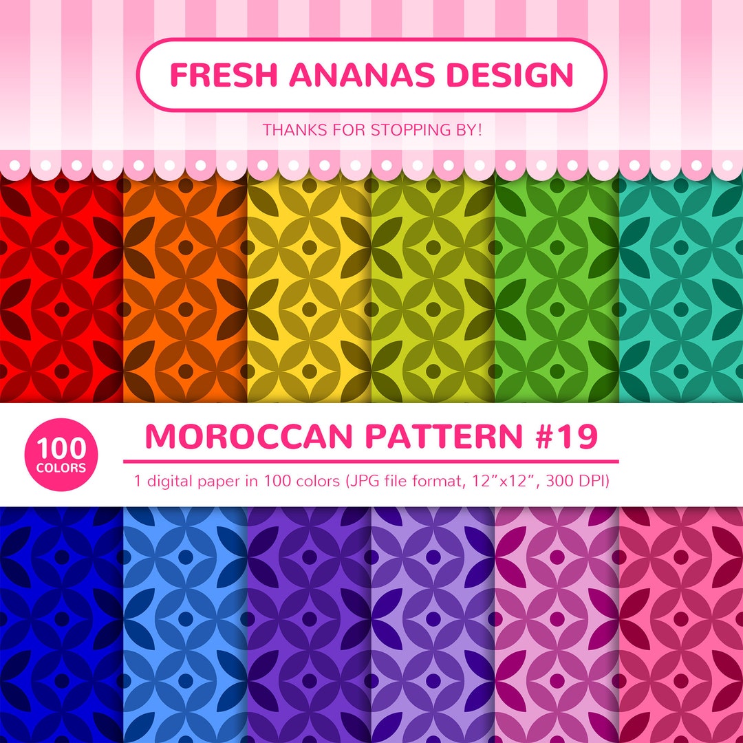 100 Colors Digital Papers: Moroccan Pattern #19, Arabic, Islamic ...