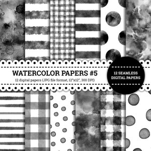 Papiers aquarelle n°5, cercle, rayures, pois, vichy, texture, ligné, carreaux, motif, papiers numériques, noir, sans couture, imprimable
