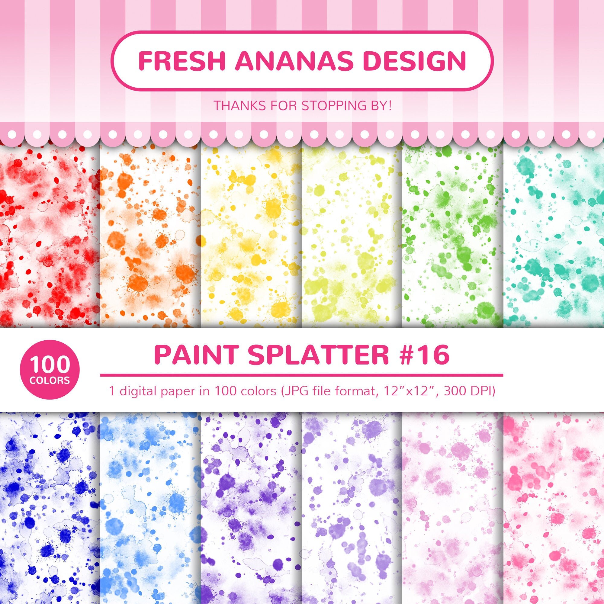 100 Colors Digital Papers Paint Splatter 16 Paint Splash Etsy