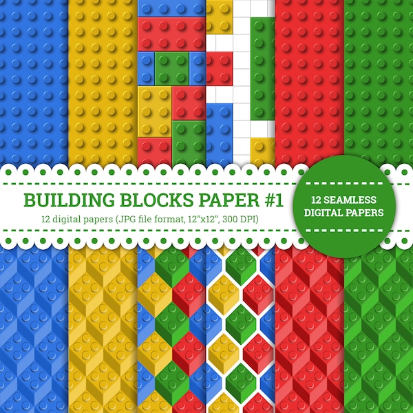 Building Blocks Paper #1, Toy, Kids, Bricks, Build it, Blocks, Play, Seamless, Printable, JPG, Scrapbooking, Digital Paper, Background