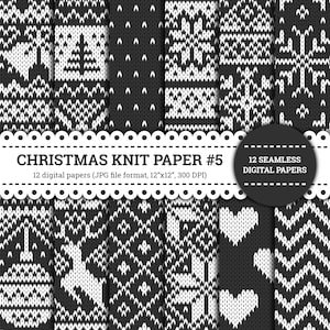 Weihnachten Strickpapier #5, Pullover, Winter, Stern, Rentier, Schneeflocke, Glocken, Baum, Muster, digitale Papiere, dunkel, nahtlos, bedruckbar