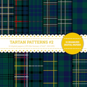 Motivi Tartan n. 2, Plaid, Vichy, Classico, A quadri, Kilt, Flanella, Tessuto, Scozia, Motivo, Carta digitale, Verde e blu, Senza cuciture