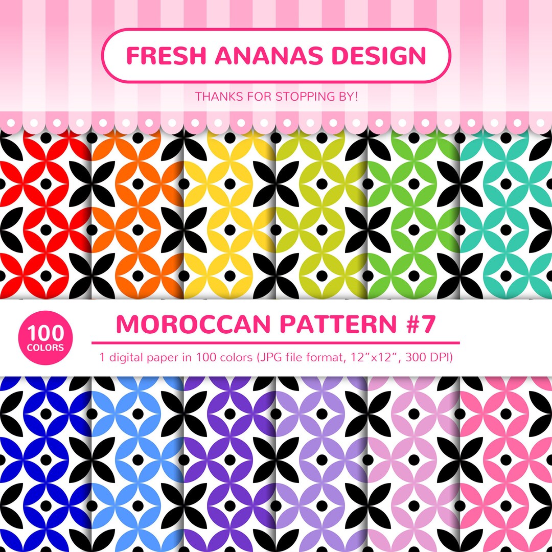 100 Colors Digital Papers: Moroccan Pattern #7, Arabic, Islamic ...