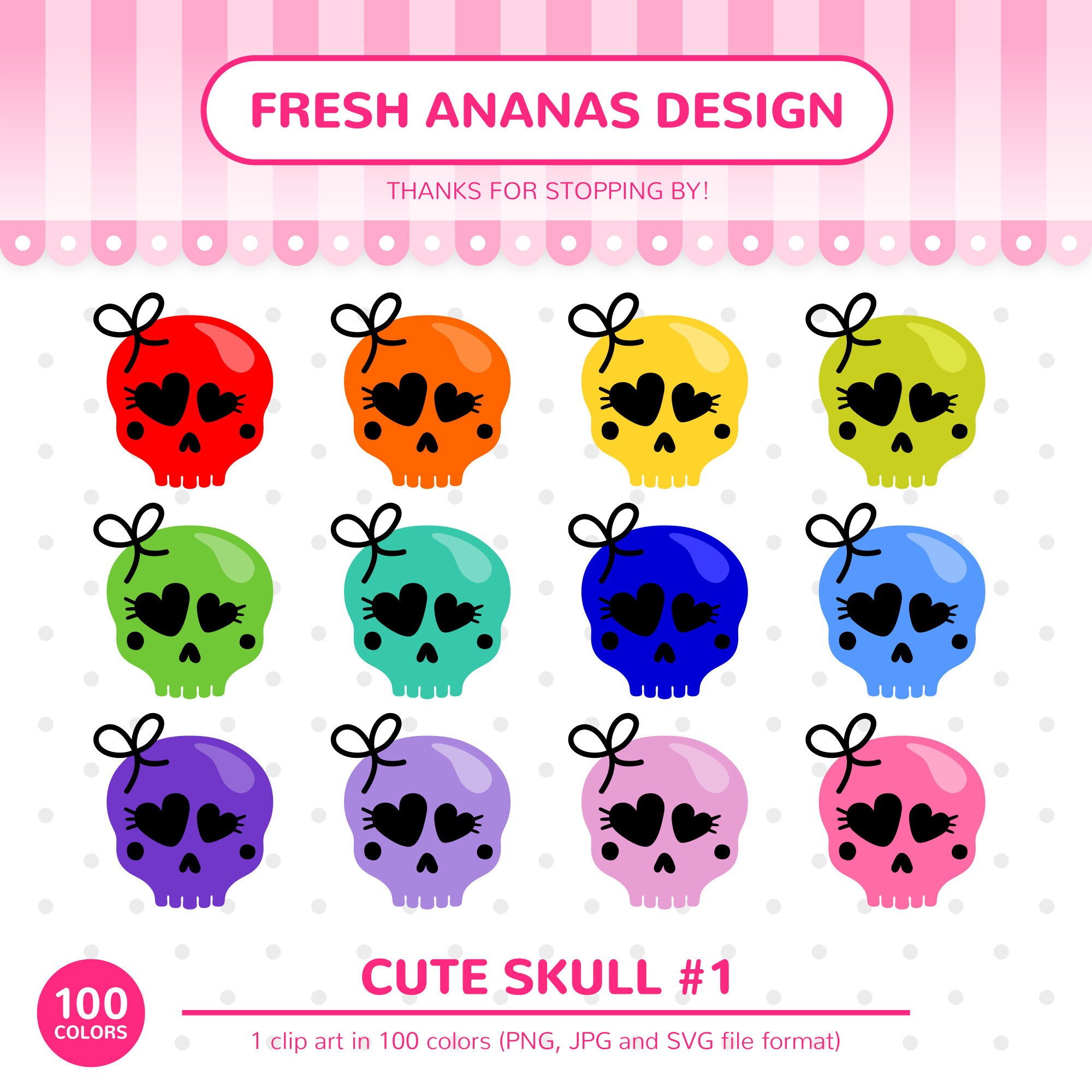 Download 100 Colors Clip Art Cute Skull 1 Skull Clipart Halloween Etsy