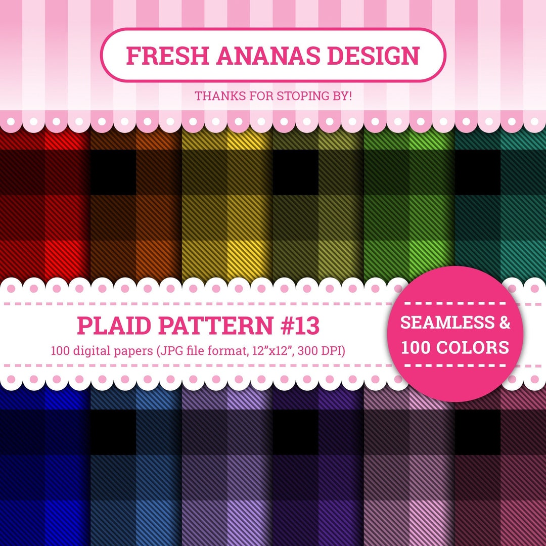 100 Colors Digital Papers: Plaid Pattern #13, Tartan, Check, Buffalo ...