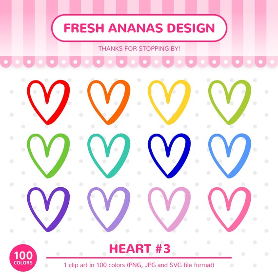 Download 100 Colors Clip Art Heart 3 Hand Drawn Heart Clipart Etsy