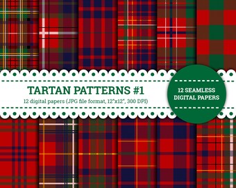 Tartan Patterns #1, Plaid, Gingham, Classic, Checked, Kilt, Flannel, Fabric, Scotland, Pattern, Digital Papers, Red And Blue, Seamless