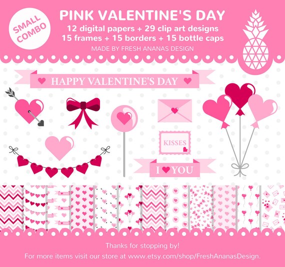 Small Combo Valentines Digital Papers Clipart Pink Clip Etsy