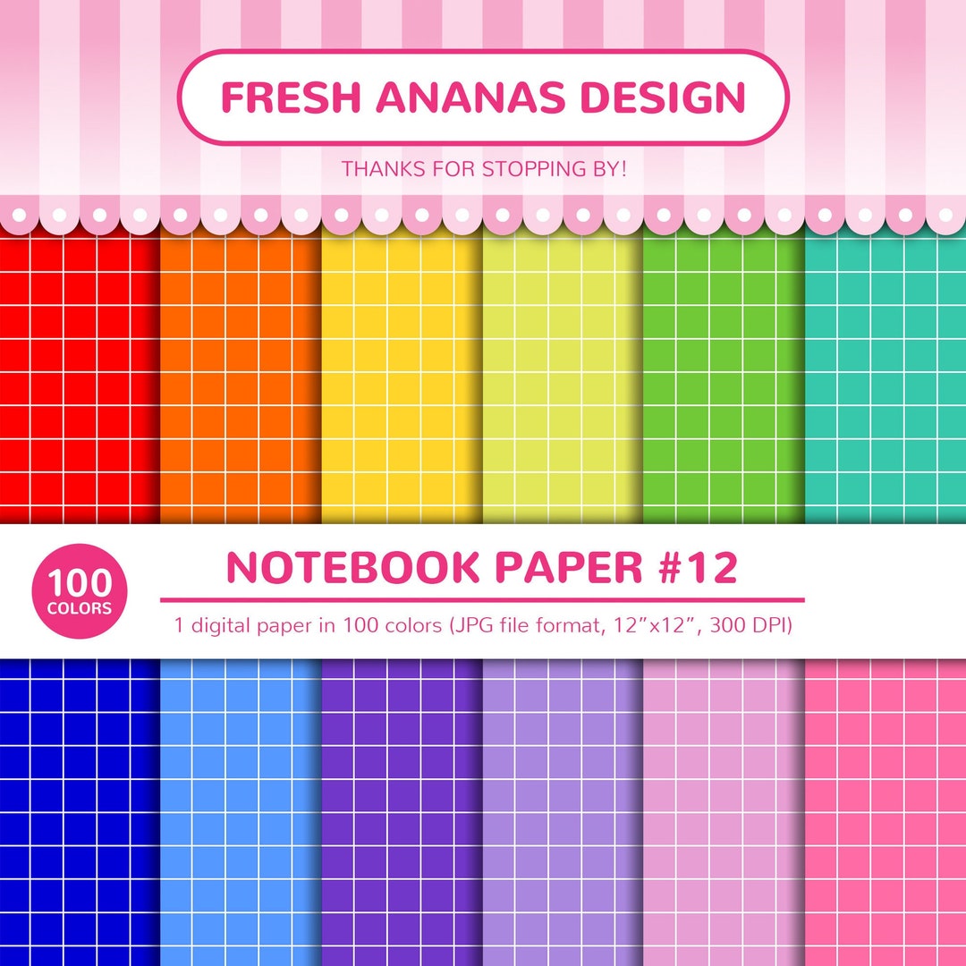 100 Colors Digital Papers: Notebook Paper #12, Graph, Quad, Coordinate ...