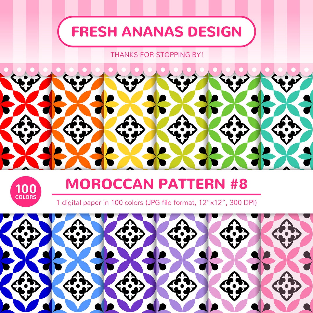 100 Colors Digital Papers: Moroccan Pattern #8, Arabic, Islamic ...