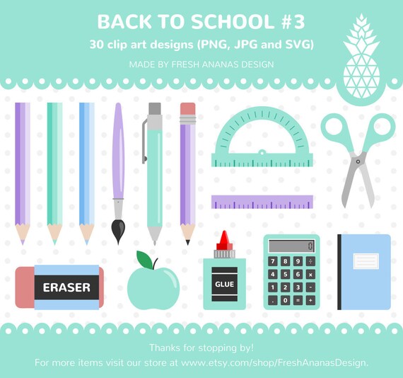 Clipart School School Supplies Clipart Digital School Days Clipart Planner Back To School Mint SVG Notebook Teacher Pen Frozen