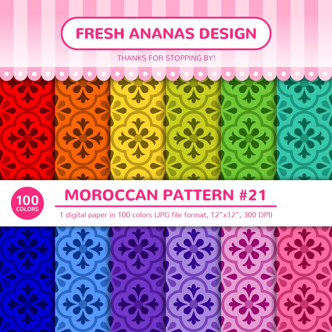 100 Colors Digital Papers: Moroccan Pattern #21, Arabic, Islamic ...