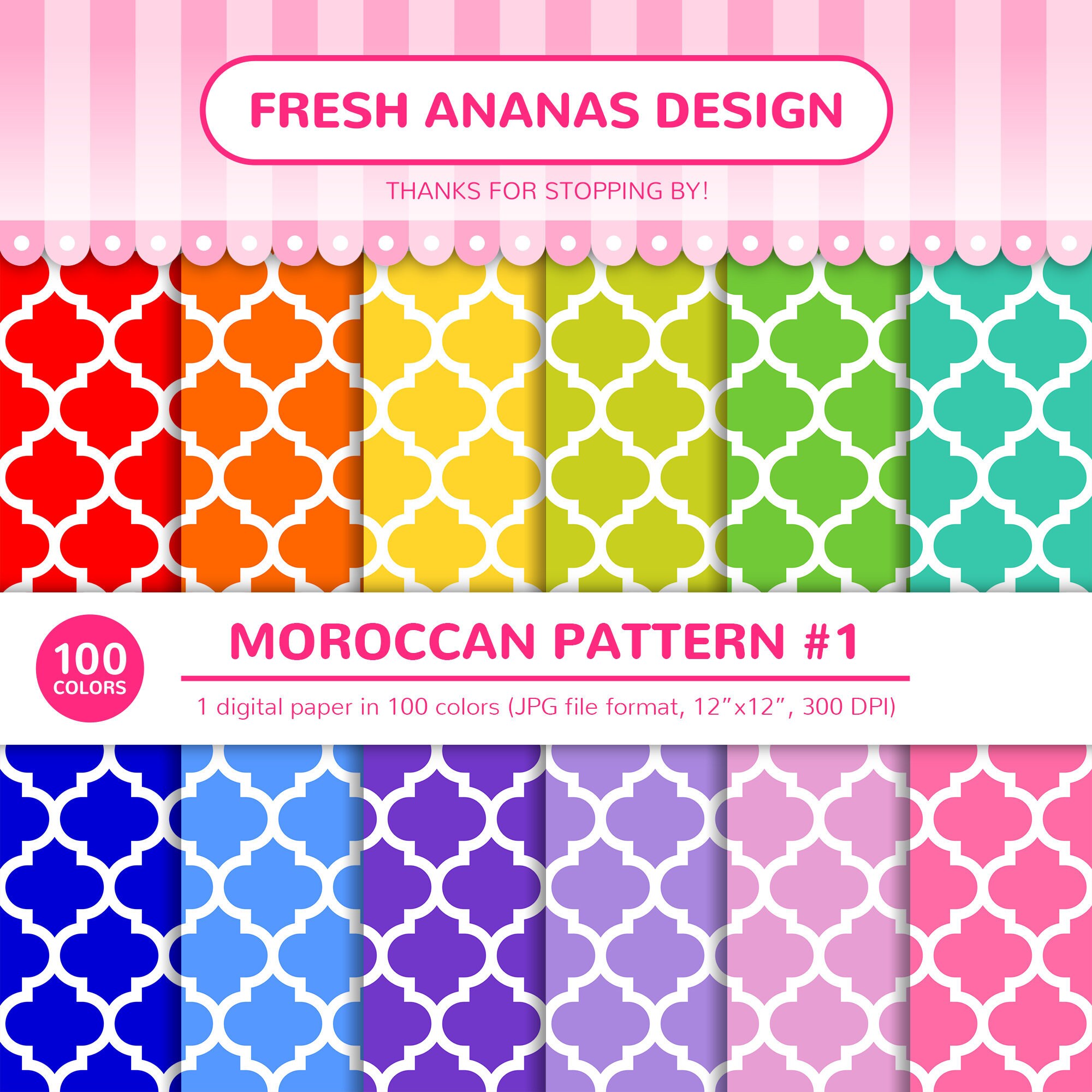 100 Colors Digital Papers: Moroccan Pattern #1, Arabic, Islamic ...
