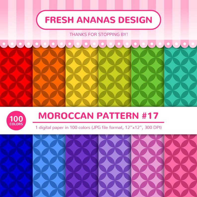 100 Colors Digital Papers: Moroccan Pattern #17, Arabic, Islamic ...
