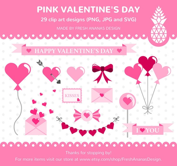 Valentines Clipart Hearts Clipart Pink Clipart Heart Etsy