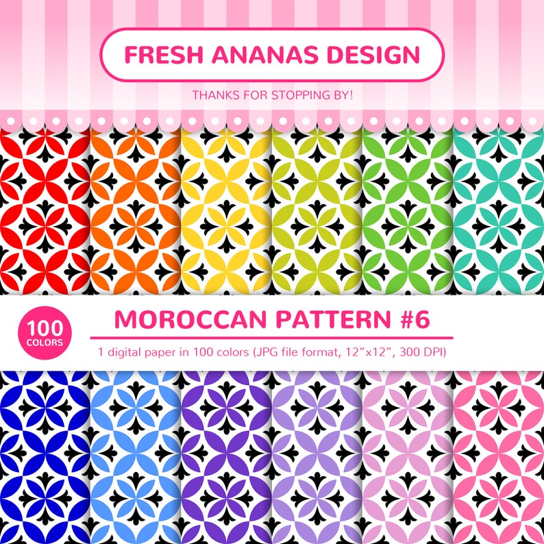 100 Colors Digital Papers: Moroccan Pattern #6, Arabic, Islamic ...