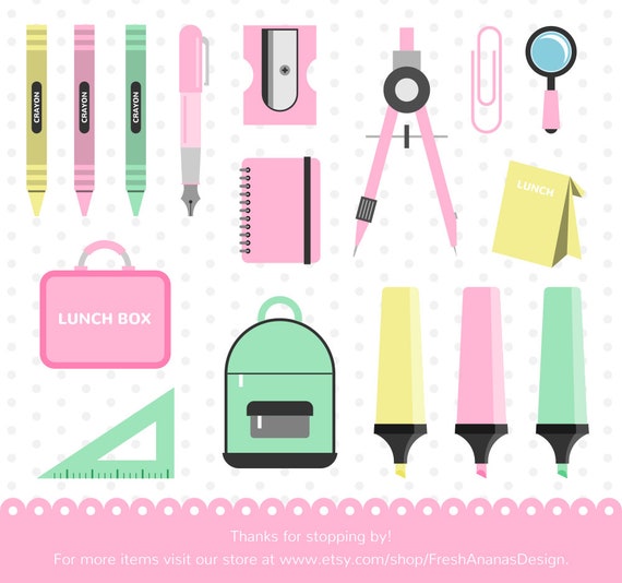 School Supplies Pink - Back to School Stationary Clip Art