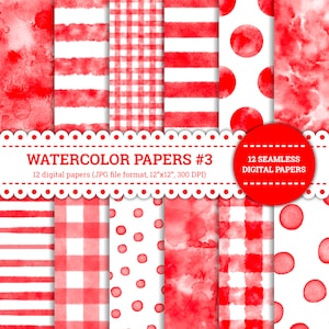 Carta per acquerello n. 3, Cerchio, Strisce, Pois, Vichy, Texture, Righe, Quadretti, Motivo, Carta digitale, Rosso, Senza cuciture, Stampabile