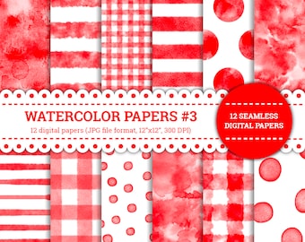 Carta per acquerello n. 3, Cerchio, Strisce, Pois, Vichy, Texture, Righe, Quadretti, Motivo, Carta digitale, Rosso, Senza cuciture, Stampabile