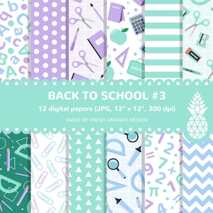 Back To School Paper Pack, Schule Hintergrund, Schulmaterial, Lehrer, Klassenzimmer, Schule, Muster, digitale Papiere, Mint, Blau, Printable