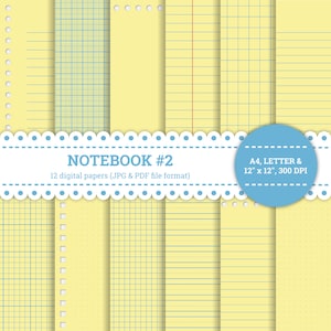 Notitieboek #2, papier, gelinieerd, grafiek, vierkant, gestippeld, raster, 12'' x 12'', A4, letter, Good Notes, digitaal papier, blauw en geel, jpg, pdf