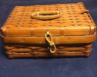 Handwoven, Split-Bamboo, Lidded Basket, Made in OCCUPIED JAPAN