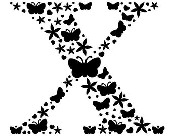Letter X cut file, monogram X SVG, Initial X, svg file, dxf, png, pdf, eps, Cricut file, Silhouette, flowers, butterflies, floral letter X