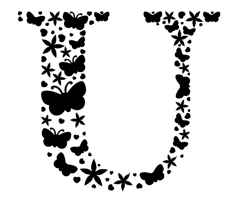Download Initial U Cut File Monogram U Svg Letter U Svg File Dxf Png Pdf Eps Cricut File Silhouette Flowers Butterflies Floral Letter U