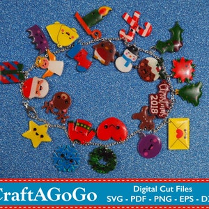 Cricut svg, Christmas charms, Christmas charm bracelet, Christmas svg, Charms svg, dxf, eps, png, pdf svg, cut files, Cricut jewelry image 1